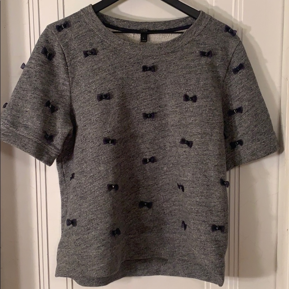 J. Crew Gray Short-Sleeve Bow Embellished Sweatshirt